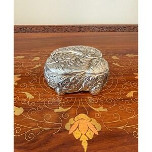 Vintage Silver Tone Repoussé Jewelry Box